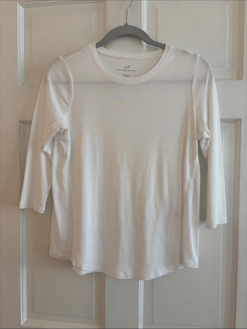 J. Jill White Pima 3/4-Sleeve Side-Inset Tee